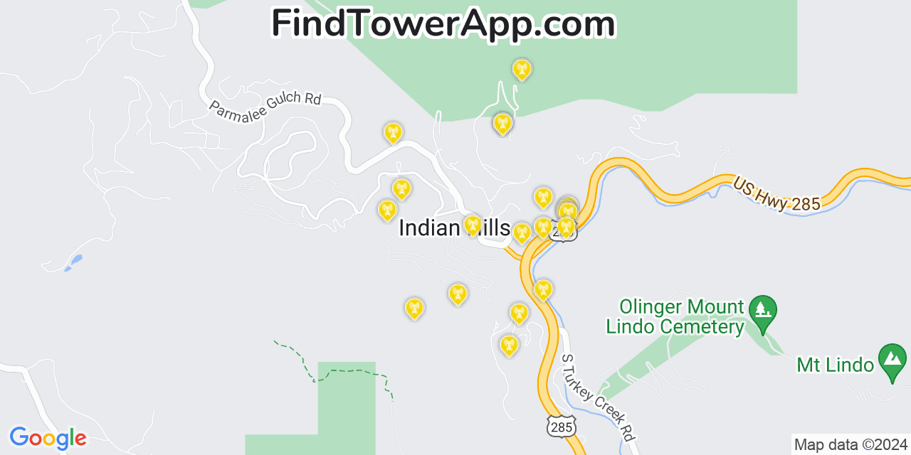 AT&T 4G/5G cell tower coverage map Indian Hills, Colorado