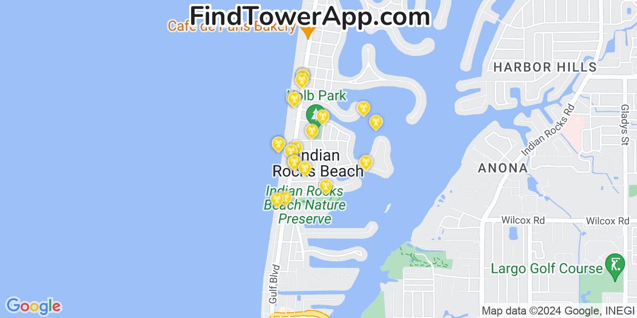 AT&T 4G/5G cell tower coverage map Indian Rocks Beach, Florida
