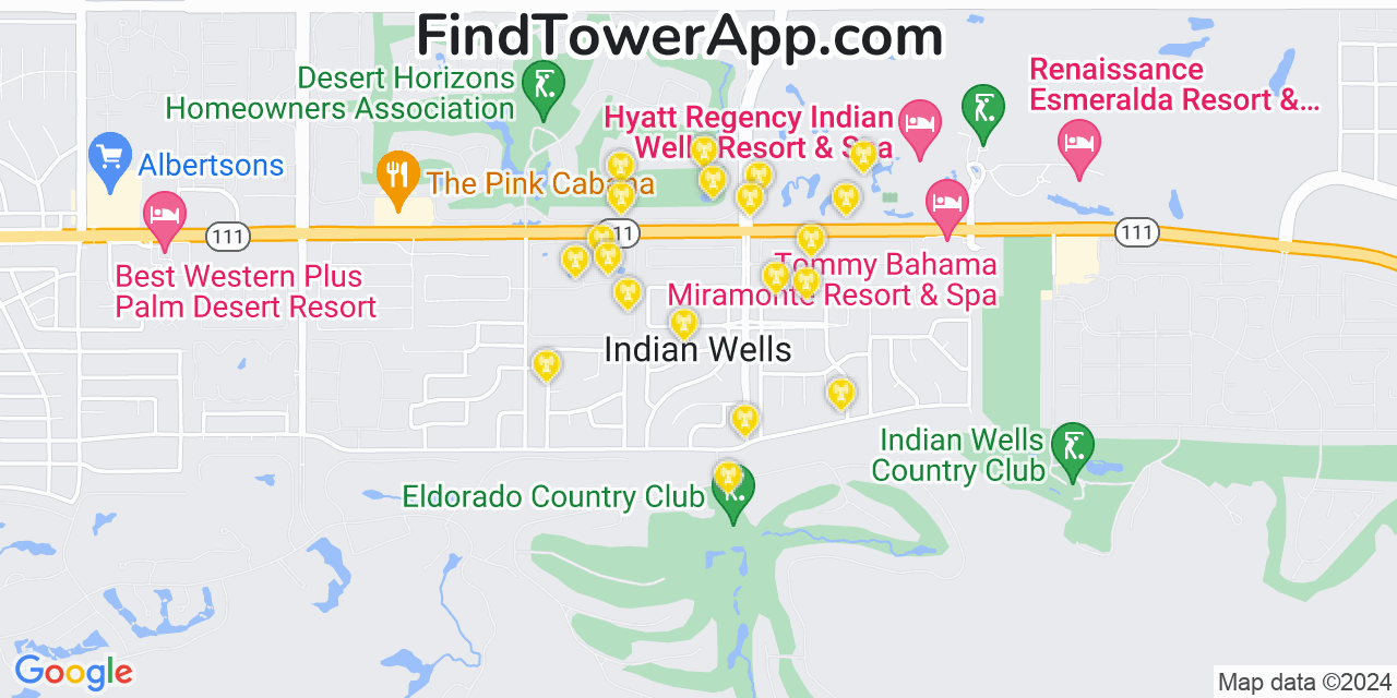 AT&T 4G/5G cell tower coverage map Indian Wells, California