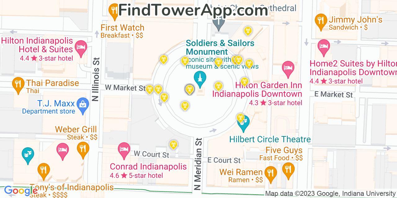 AT&T 4G/5G cell tower coverage map Indianapolis, Indiana