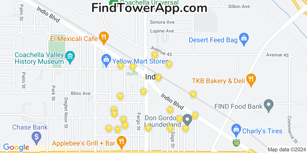 AT&T 4G/5G cell tower coverage map Indio, California