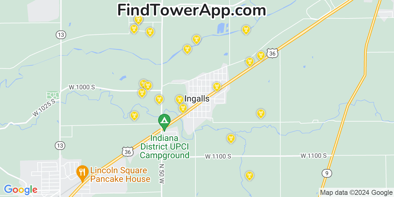 AT&T 4G/5G cell tower coverage map Ingalls, Indiana