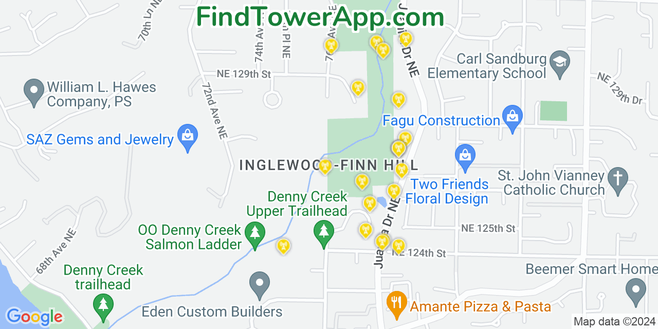 AT&T 4G/5G cell tower coverage map Inglewood Finn Hill, Washington