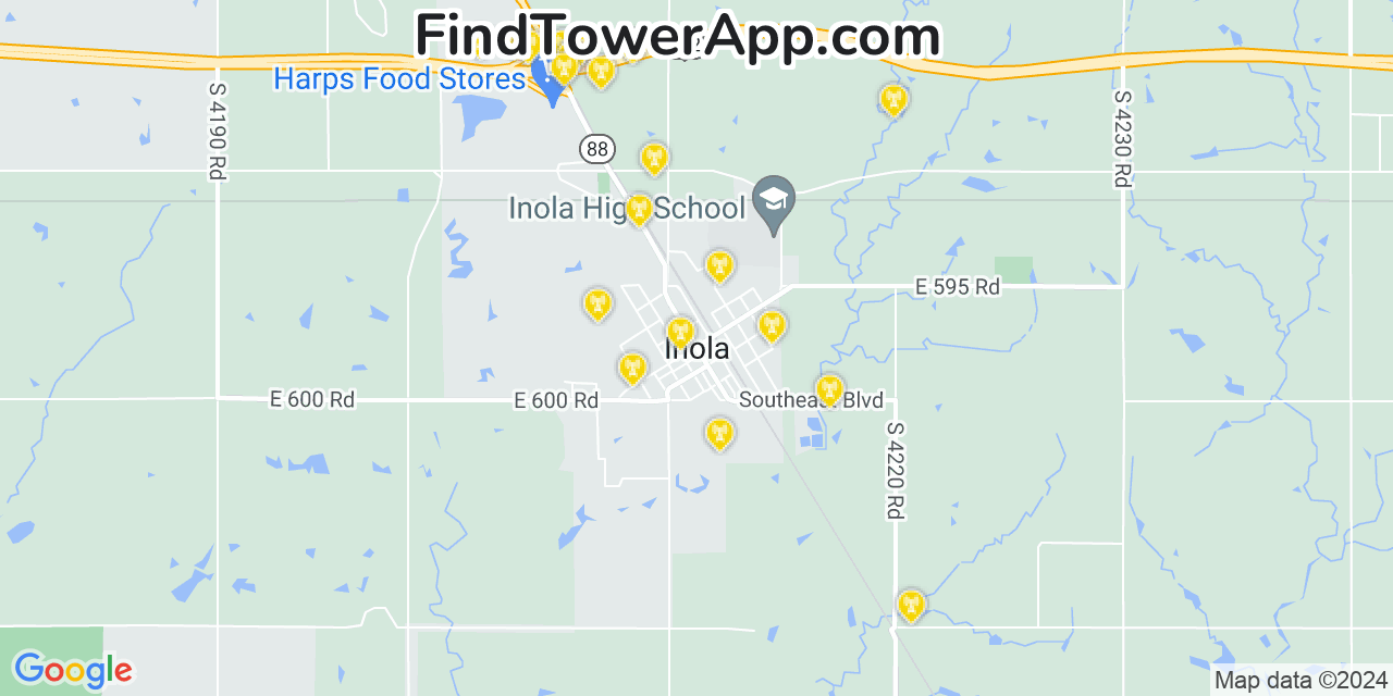 AT&T 4G/5G cell tower coverage map Inola, Oklahoma