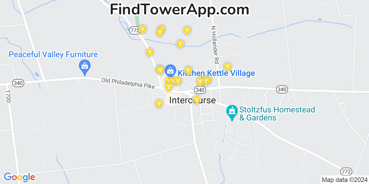 AT&T 4G/5G cell tower coverage map Intercourse, Pennsylvania