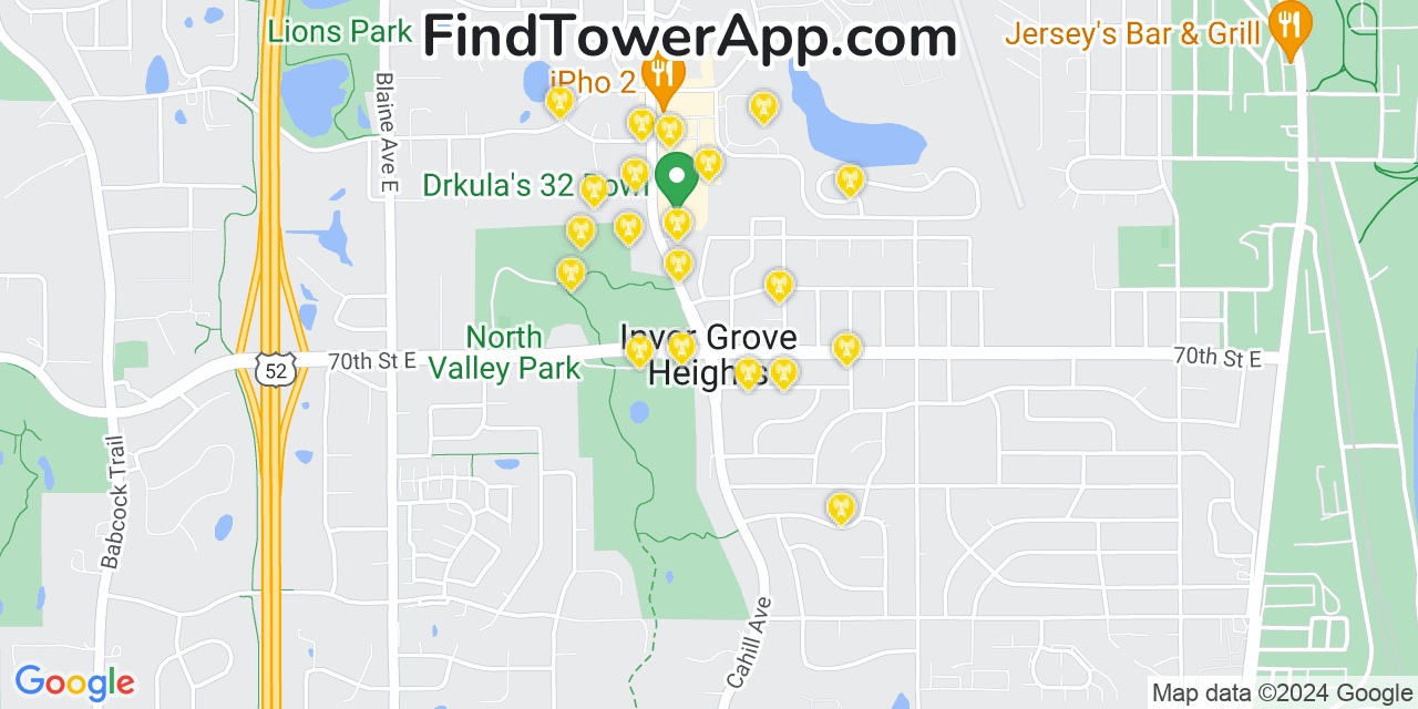 AT&T 4G/5G cell tower coverage map Inver Grove Heights, Minnesota