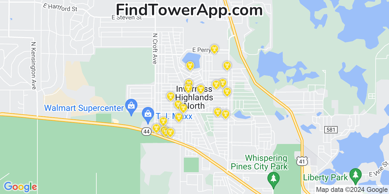 T-Mobile 4G/5G cell tower coverage map Inverness Highlands North, Florida