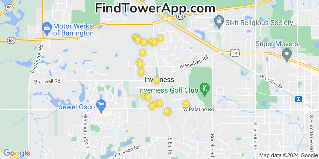 T-Mobile 4G/5G cell tower coverage map Inverness, Illinois