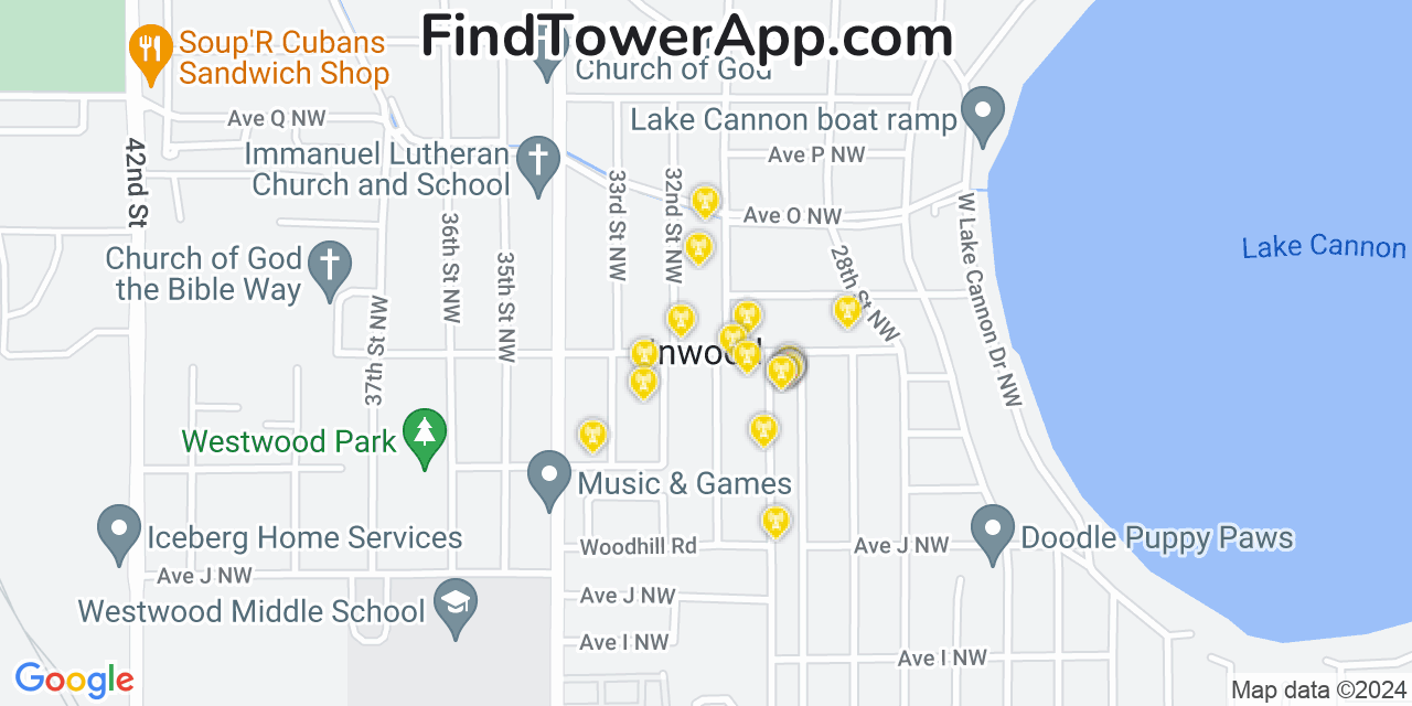 AT&T 4G/5G cell tower coverage map Inwood, Florida