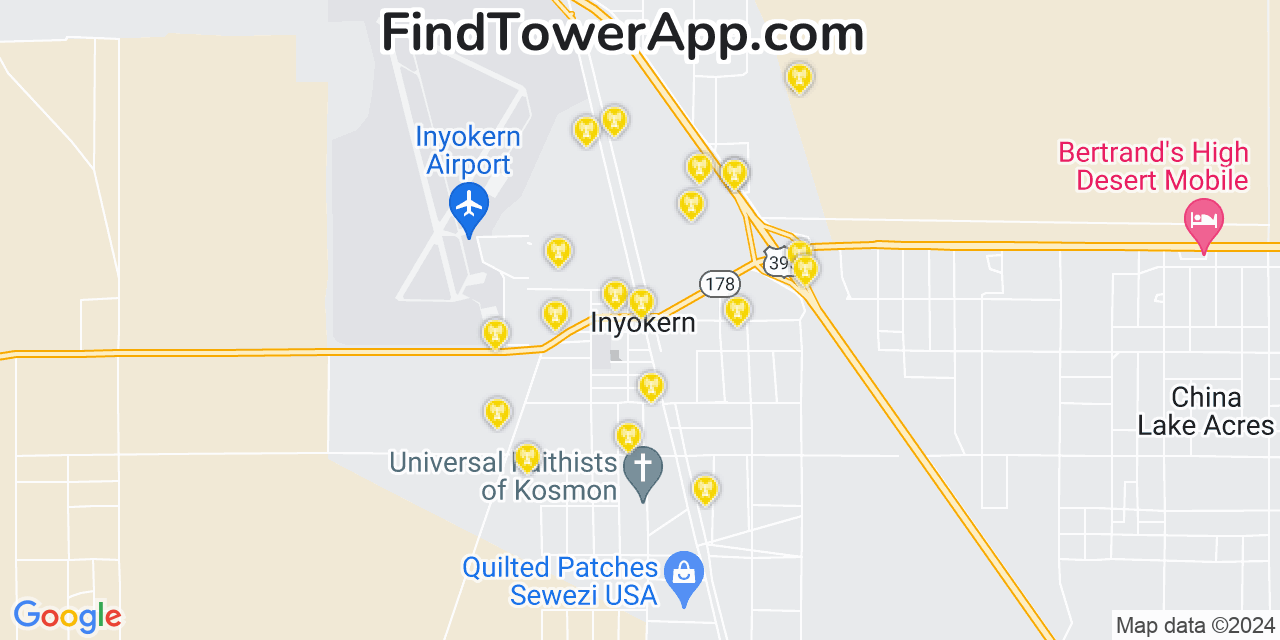 AT&T 4G/5G cell tower coverage map Inyokern, California