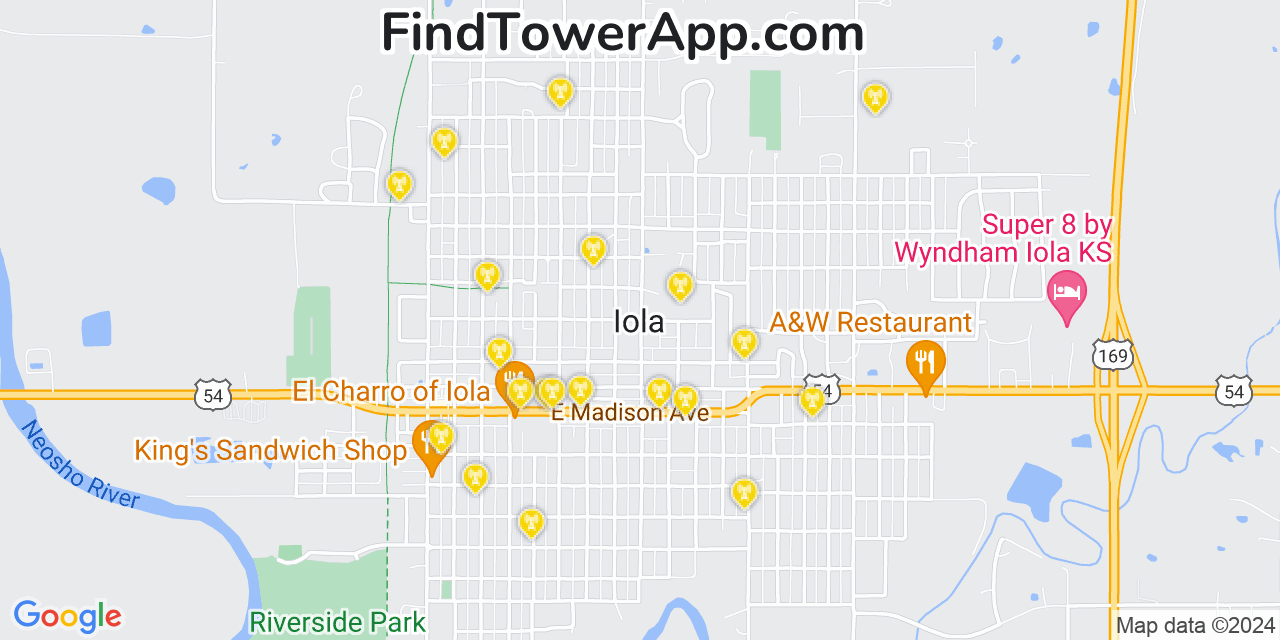 AT&T 4G/5G cell tower coverage map Iola, Kansas