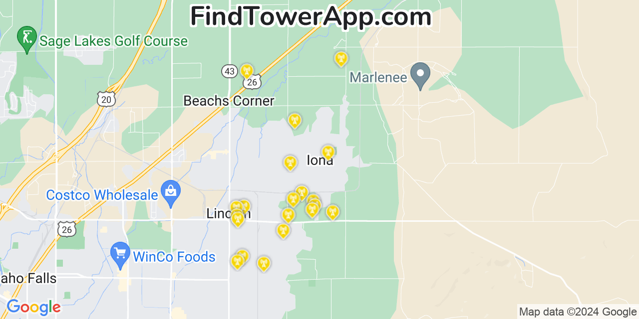 Verizon 4G/5G cell tower coverage map Iona, Idaho