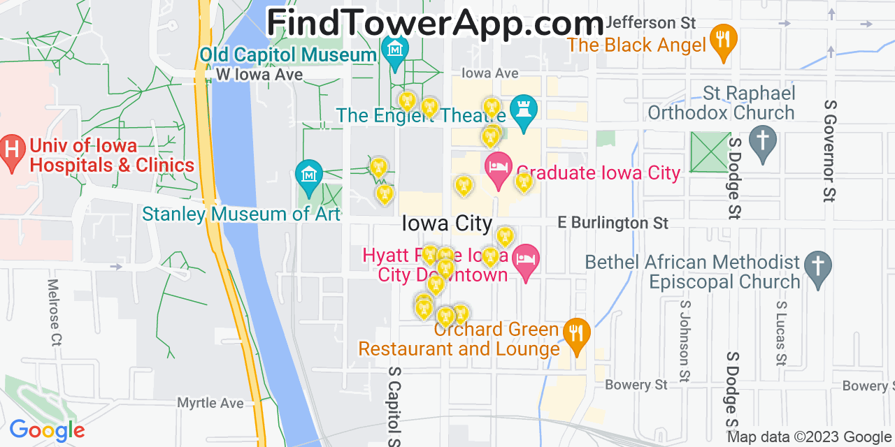 AT&T 4G/5G cell tower coverage map Iowa City, Iowa