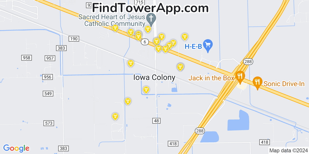 AT&T 4G/5G cell tower coverage map Iowa Colony, Texas