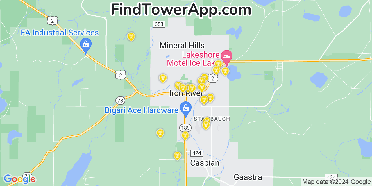 AT&T 4G/5G cell tower coverage map Iron River, Michigan