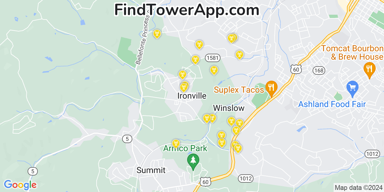 AT&T 4G/5G cell tower coverage map Ironville, Kentucky