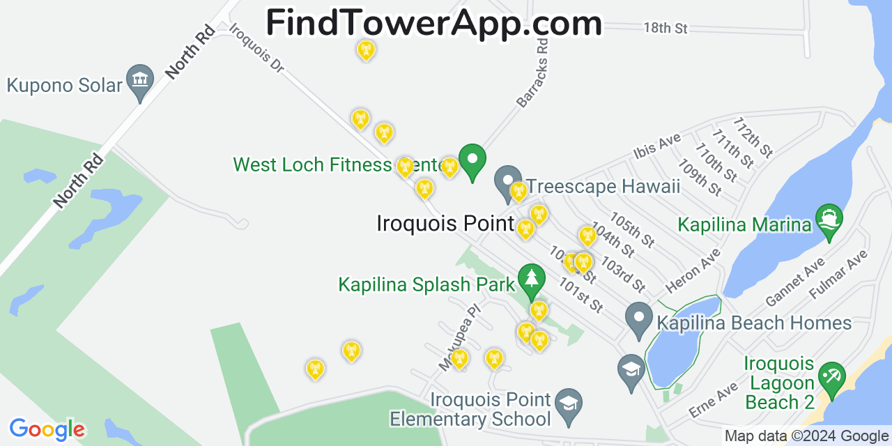 AT&T 4G/5G cell tower coverage map Iroquois Point, Hawaii