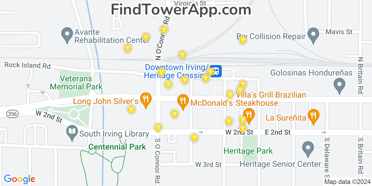 AT&T 4G/5G cell tower coverage map Irving, Texas