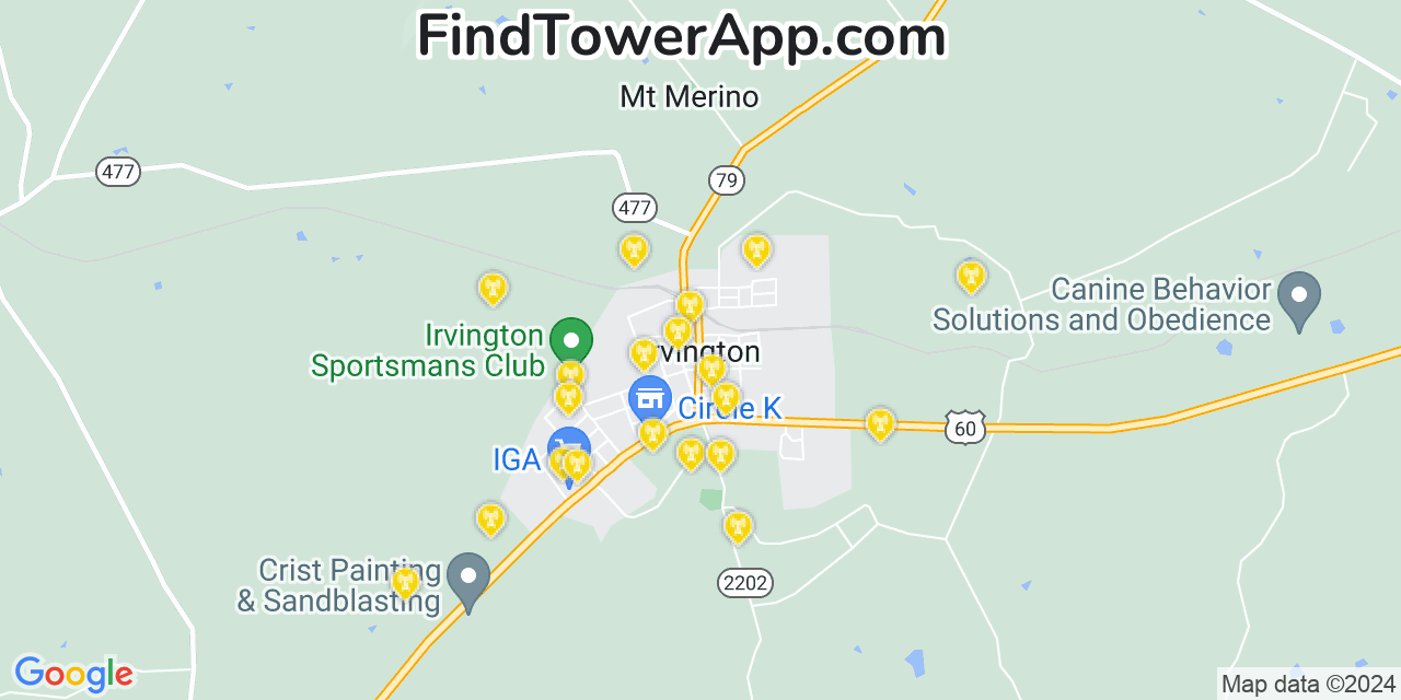 Verizon 4G/5G cell tower coverage map Irvington, Kentucky