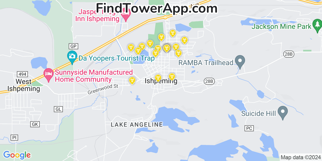 AT&T 4G/5G cell tower coverage map Ishpeming, Michigan