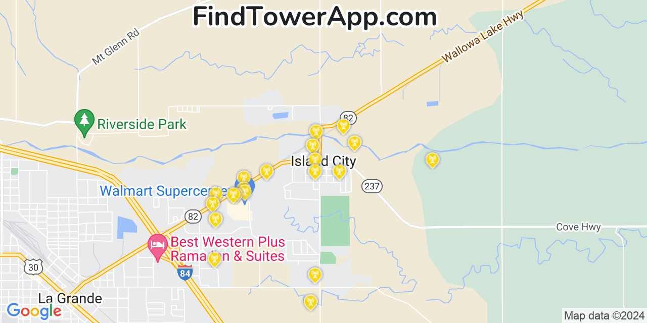 T-Mobile 4G/5G cell tower coverage map Island City, Oregon