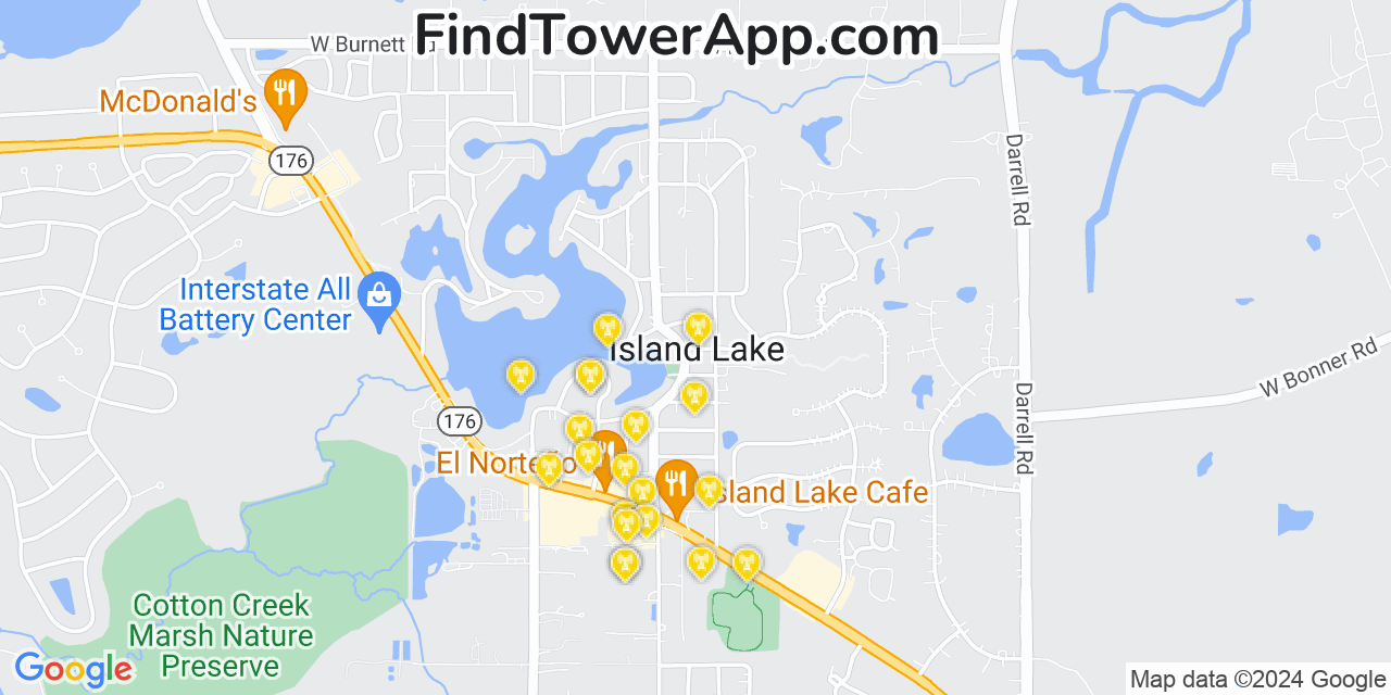 AT&T 4G/5G cell tower coverage map Island Lake, Illinois