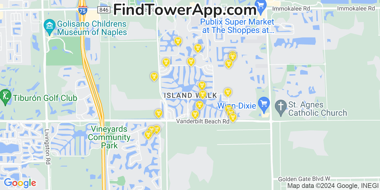 Verizon 4G/5G cell tower coverage map Island Walk, Florida