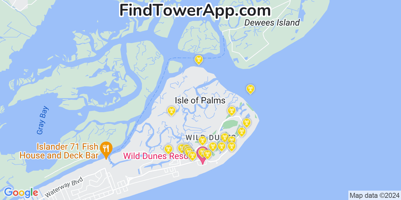 AT&T 4G/5G cell tower coverage map Isle of Palms, South Carolina