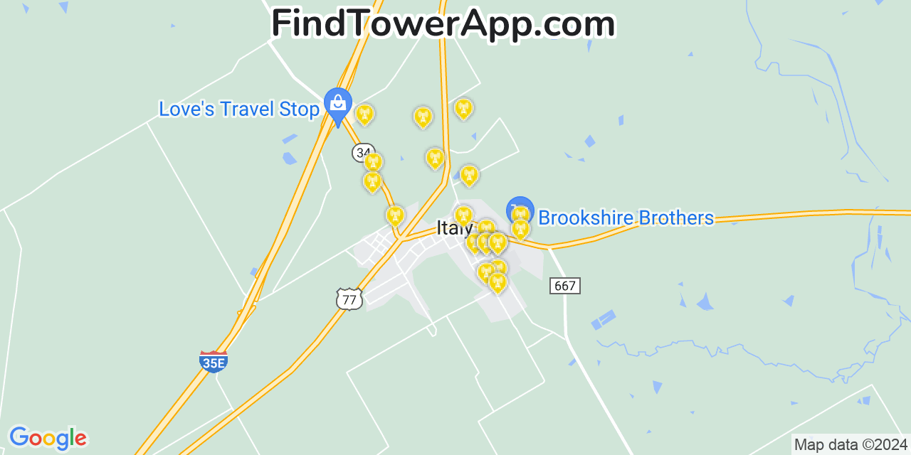 T-Mobile 4G/5G cell tower coverage map Italy, Texas