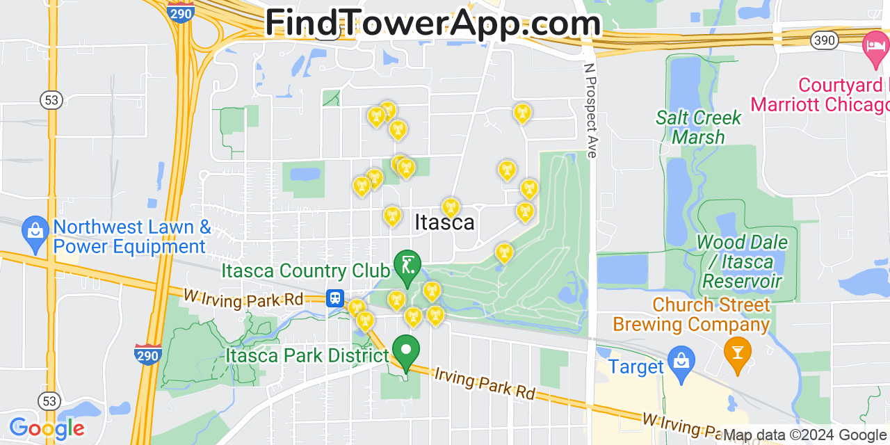 AT&T 4G/5G cell tower coverage map Itasca, Illinois