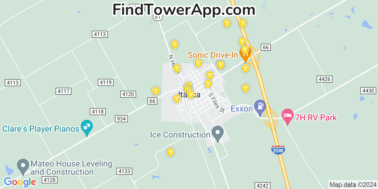 AT&T 4G/5G cell tower coverage map Itasca, Texas