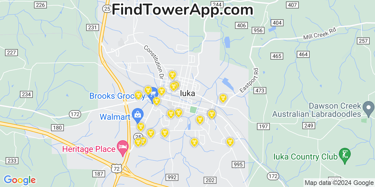 AT&T 4G/5G cell tower coverage map Iuka, Mississippi