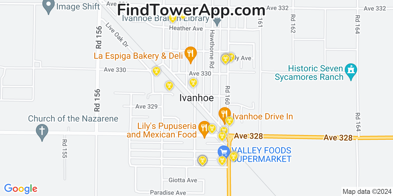 Verizon 4G/5G cell tower coverage map Ivanhoe, California
