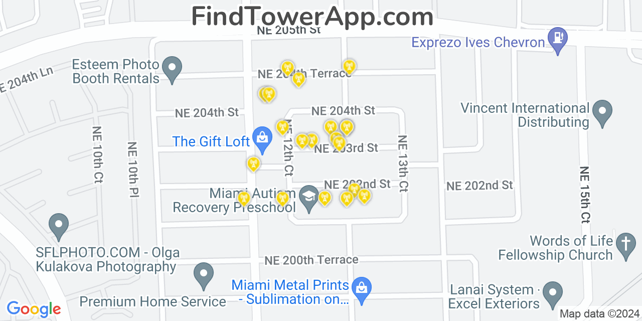 Verizon 4G/5G cell tower coverage map Ives Estates, Florida