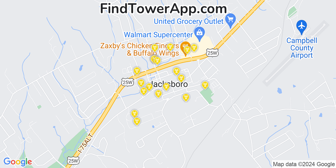 Verizon 4G/5G cell tower coverage map Jacksboro, Tennessee