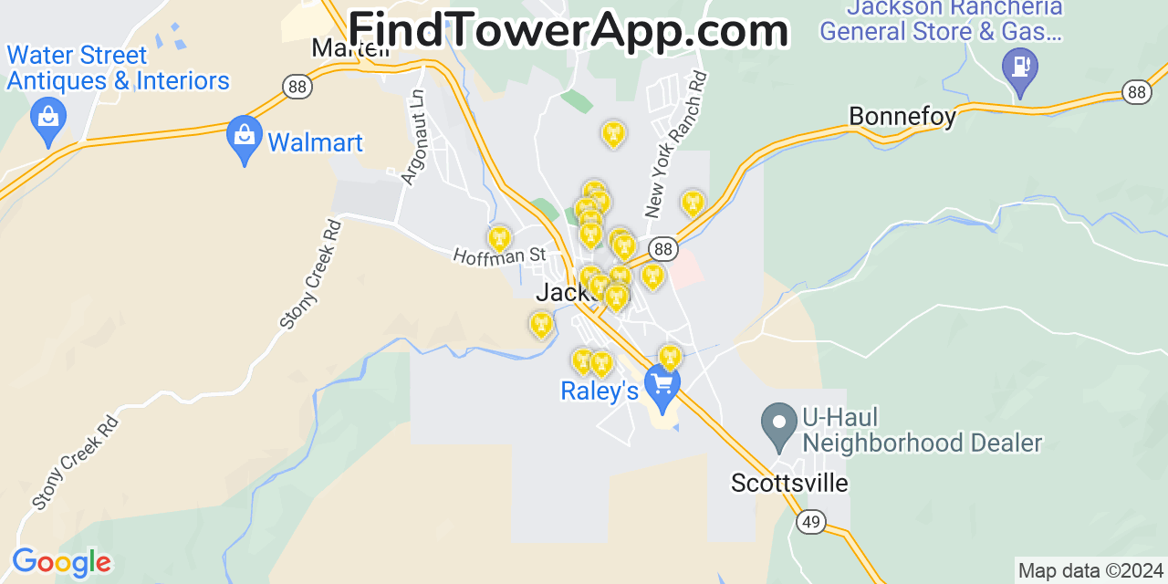 T-Mobile 4G/5G cell tower coverage map Jackson, California