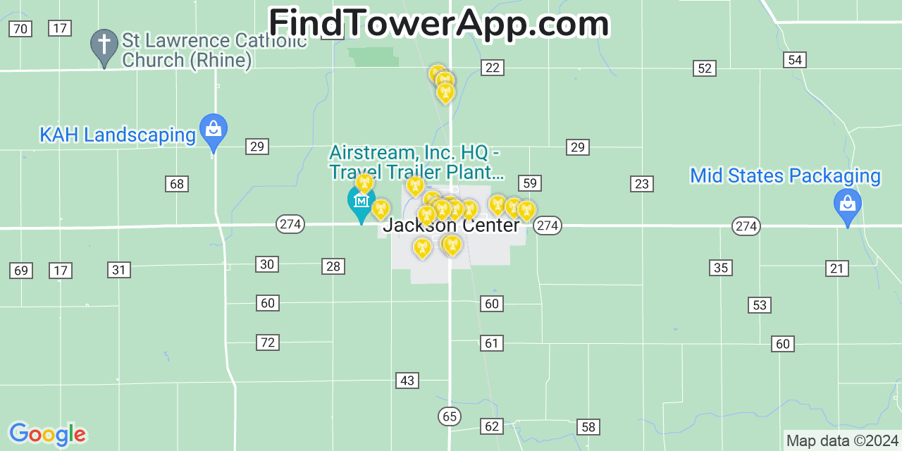 AT&T 4G/5G cell tower coverage map Jackson Center, Ohio