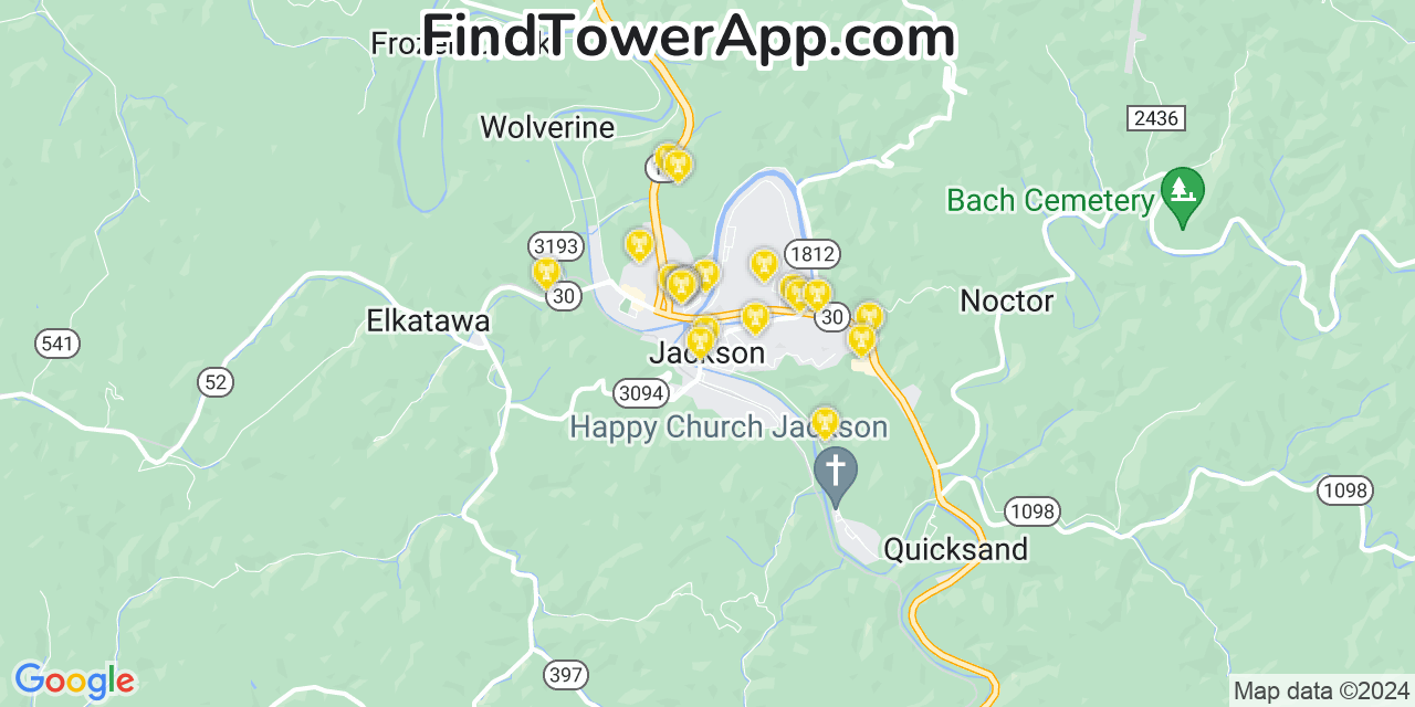 AT&T 4G/5G cell tower coverage map Jackson, Kentucky