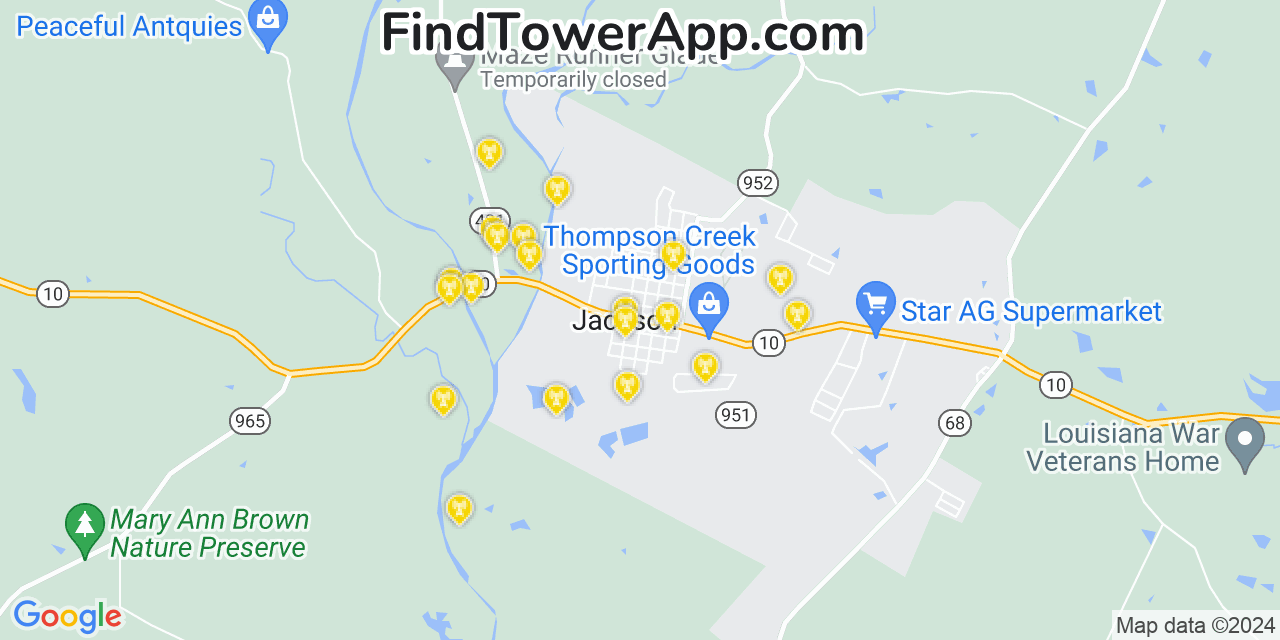 AT&T 4G/5G cell tower coverage map Jackson, Louisiana