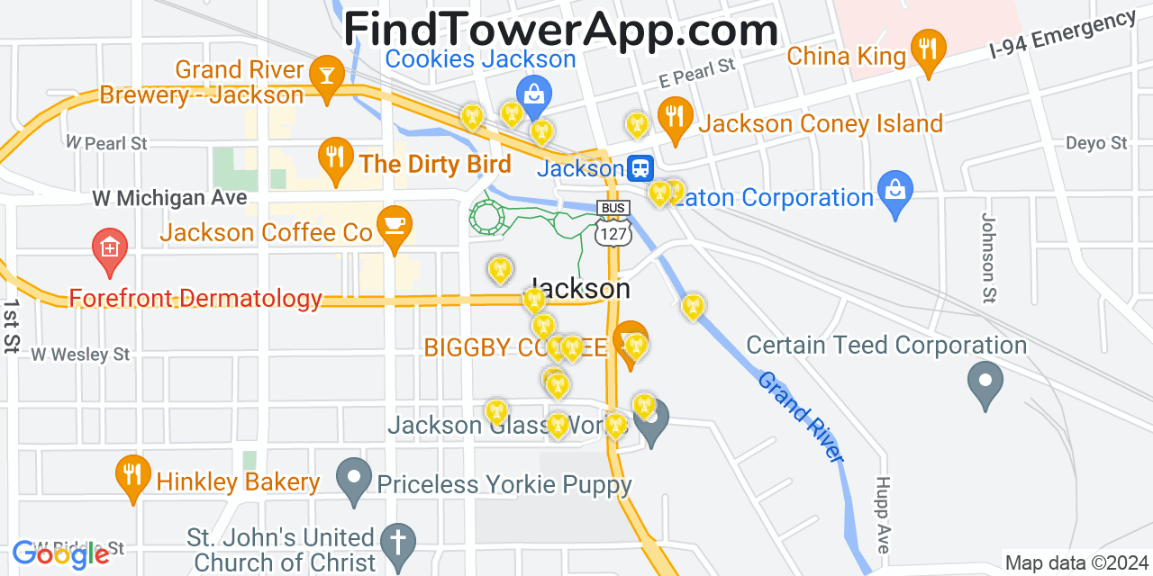 AT&T 4G/5G cell tower coverage map Jackson, Michigan