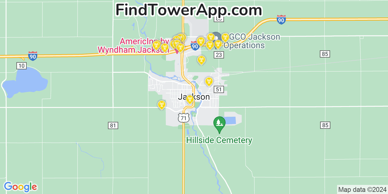 AT&T 4G/5G cell tower coverage map Jackson, Minnesota