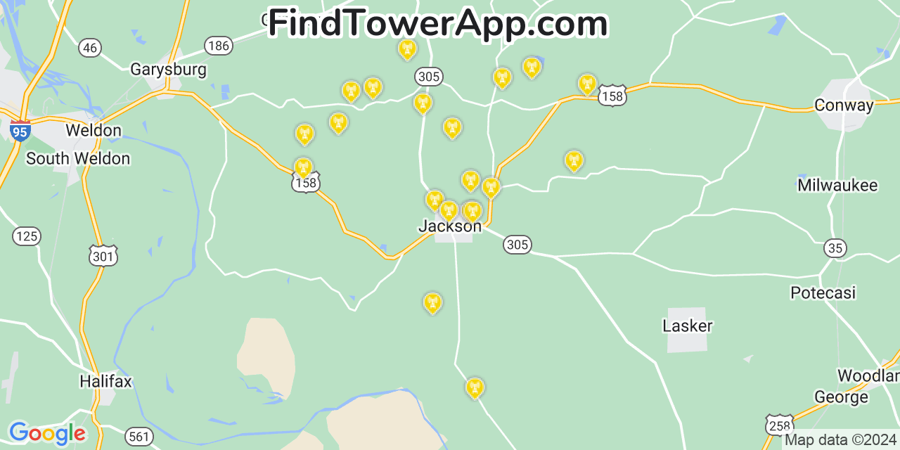 Verizon 4G/5G cell tower coverage map Jackson, North Carolina