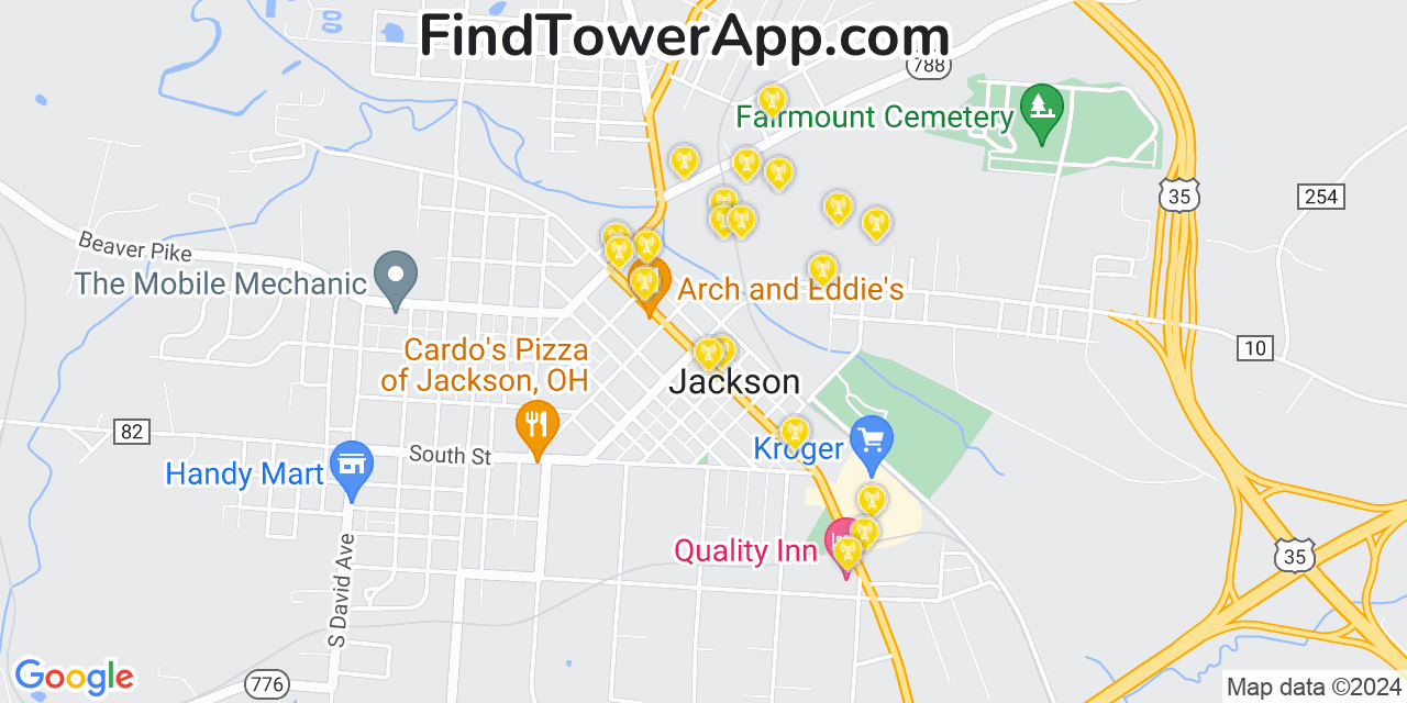 Verizon 4G/5G cell tower coverage map Jackson, Ohio