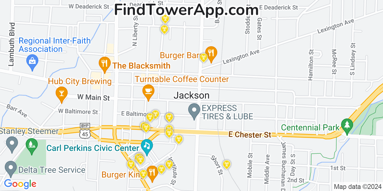 AT&T 4G/5G cell tower coverage map Jackson, Tennessee
