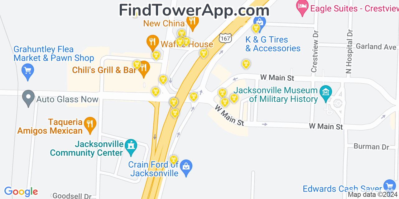 AT&T 4G/5G cell tower coverage map Jacksonville, Arkansas