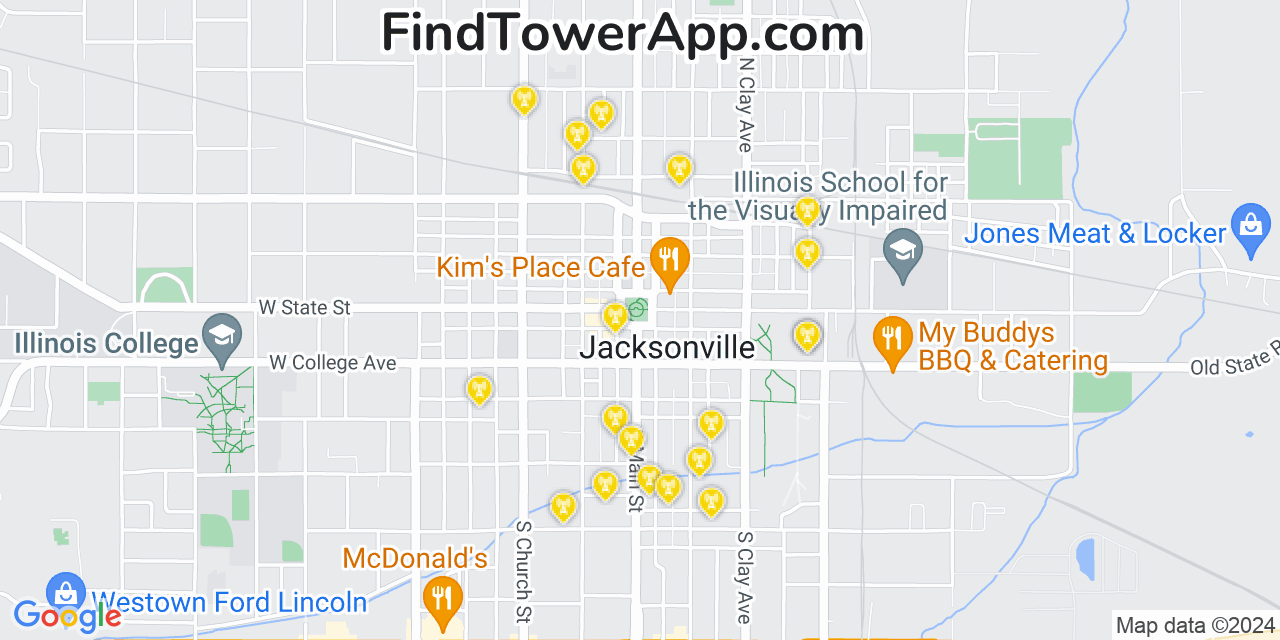 AT&T 4G/5G cell tower coverage map Jacksonville, Illinois