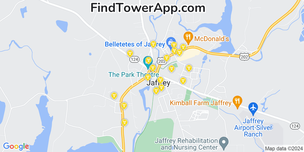 AT&T 4G/5G cell tower coverage map Jaffrey, New Hampshire