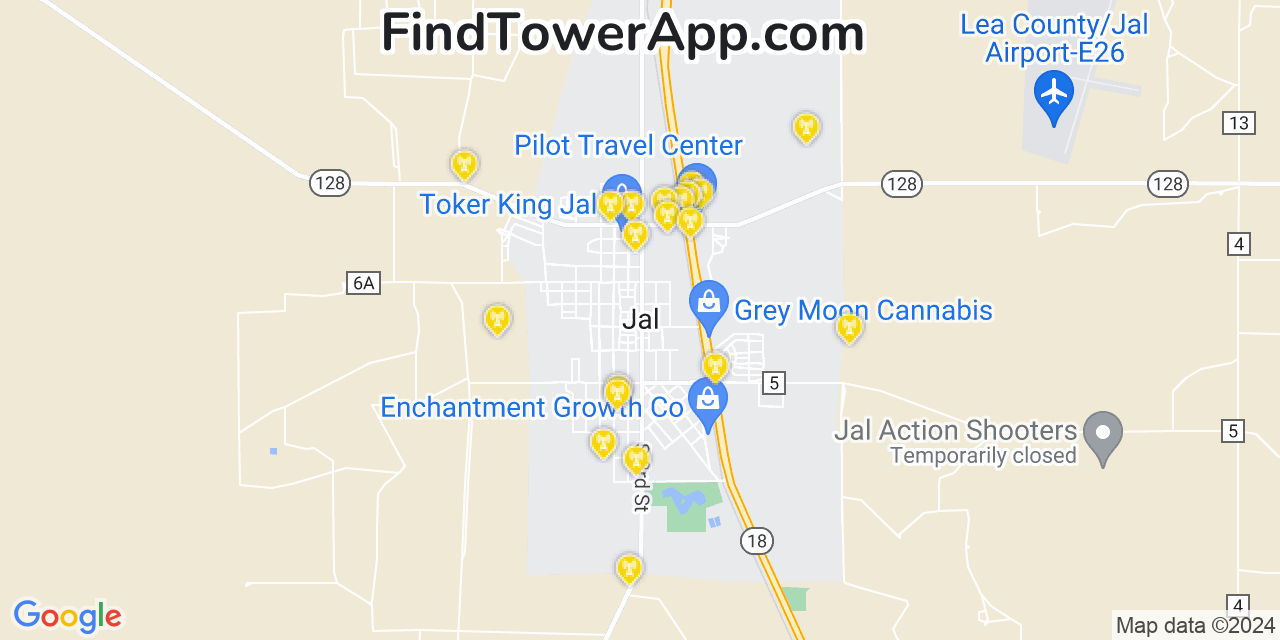 AT&T 4G/5G cell tower coverage map Jal, New Mexico