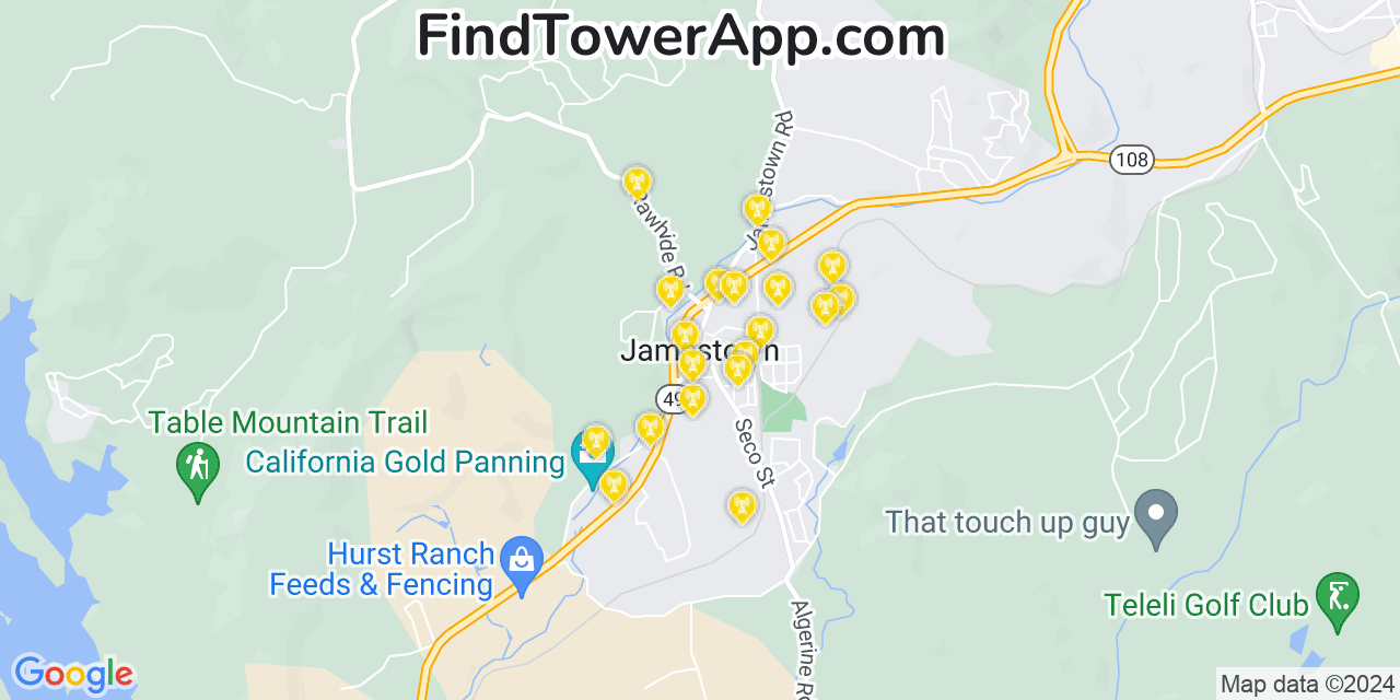 T-Mobile 4G/5G cell tower coverage map Jamestown, California