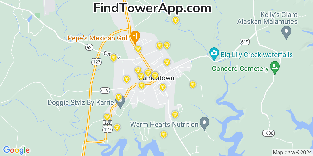 AT&T 4G/5G cell tower coverage map Jamestown, Kentucky